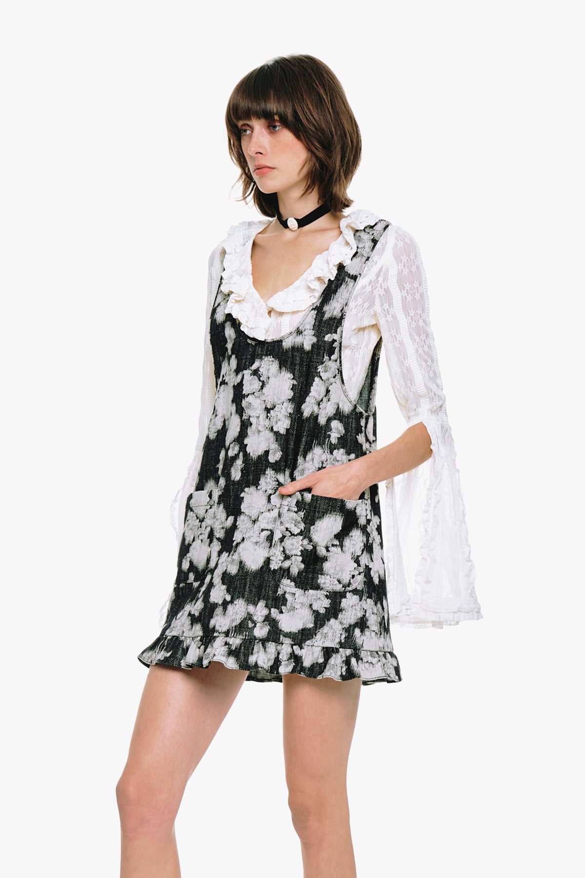 Rose Illusion Denim Ruffle Jumper | Anna Sui