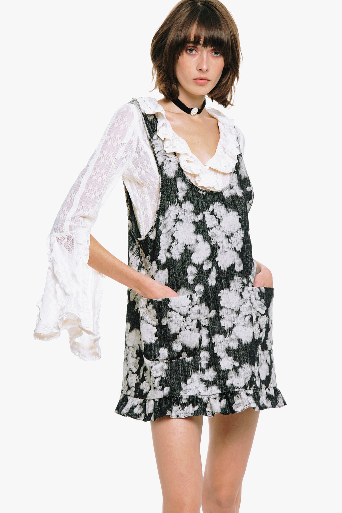 Rose Illusion Denim Ruffle Jumper | Anna Sui