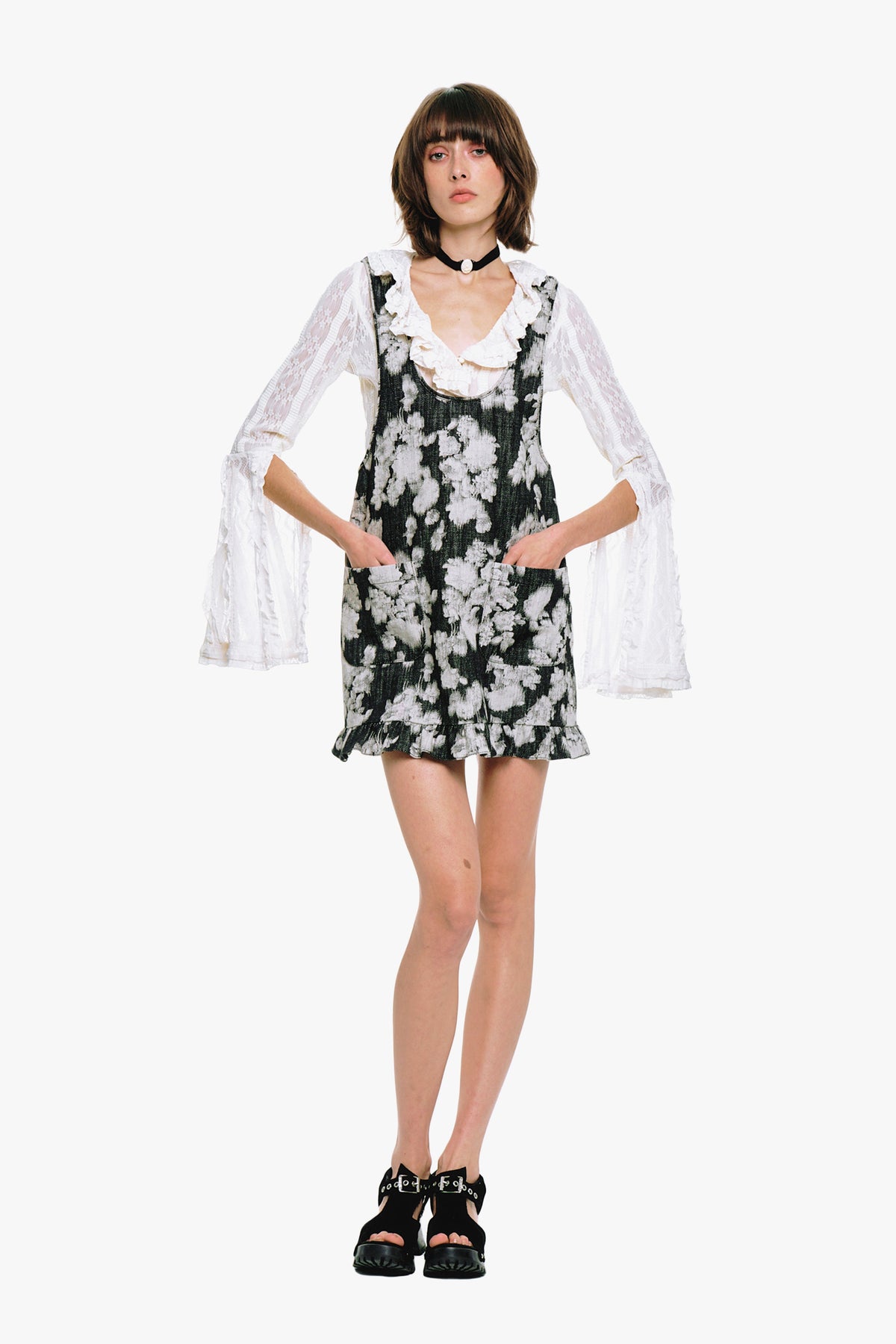 Rose Illusion Denim Ruffle Jumper | Anna Sui