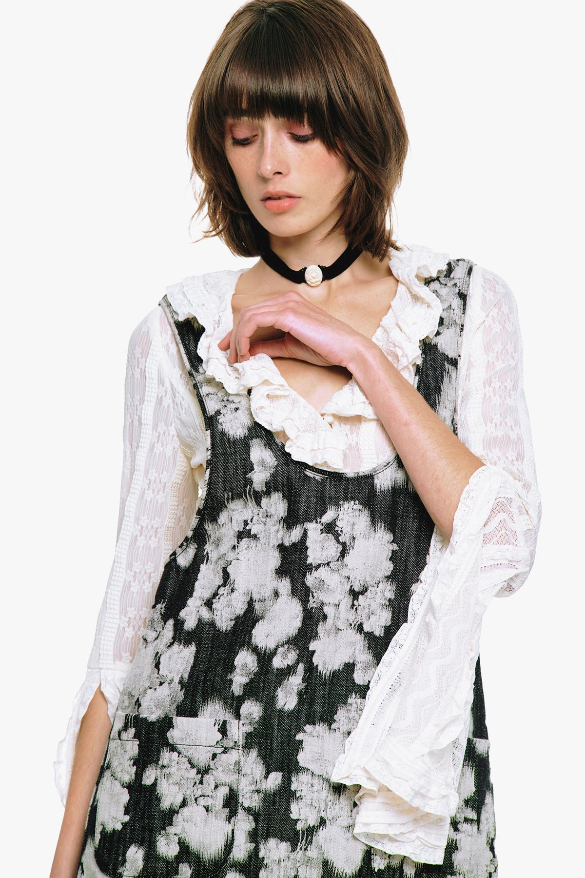 Rose Illusion Denim Ruffle Jumper | Anna Sui