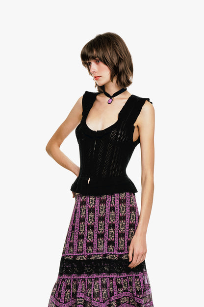 Victorian Pointelle Knitwear Camisole - Black | Anna Sui