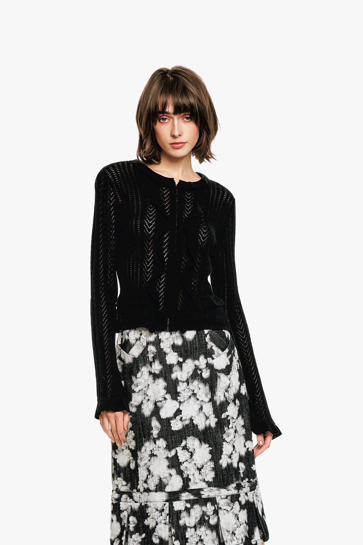 Victorian Pointelle Knitwear Cardigan - Black | Anna Sui