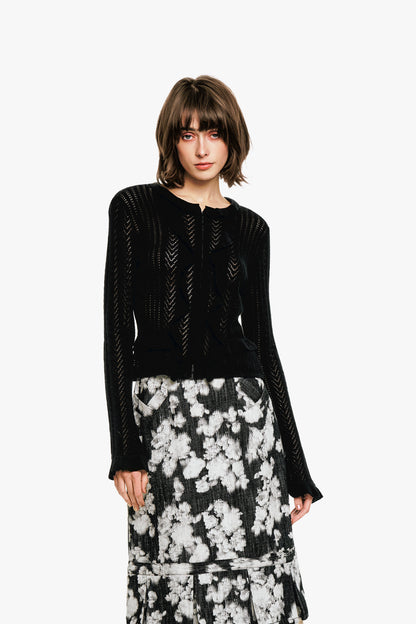 Victorian Pointelle Knitwear Cardigan - Black | Anna Sui