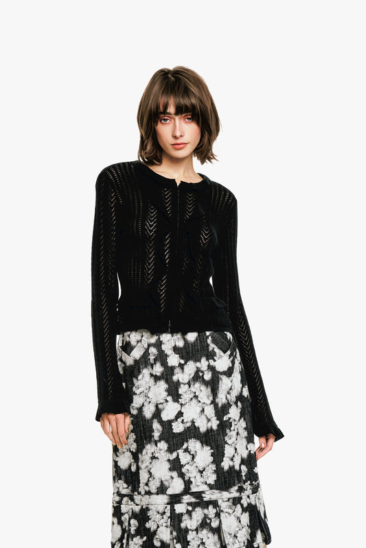 Victorian Pointelle Knitwear Cardigan - Black | Anna Sui