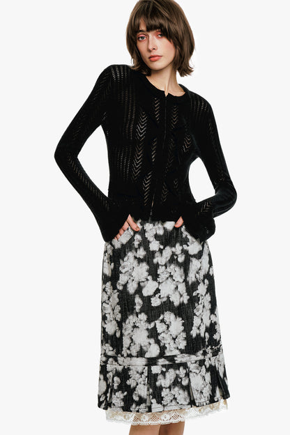 Victorian Pointelle Knitwear Cardigan - Black | Anna Sui