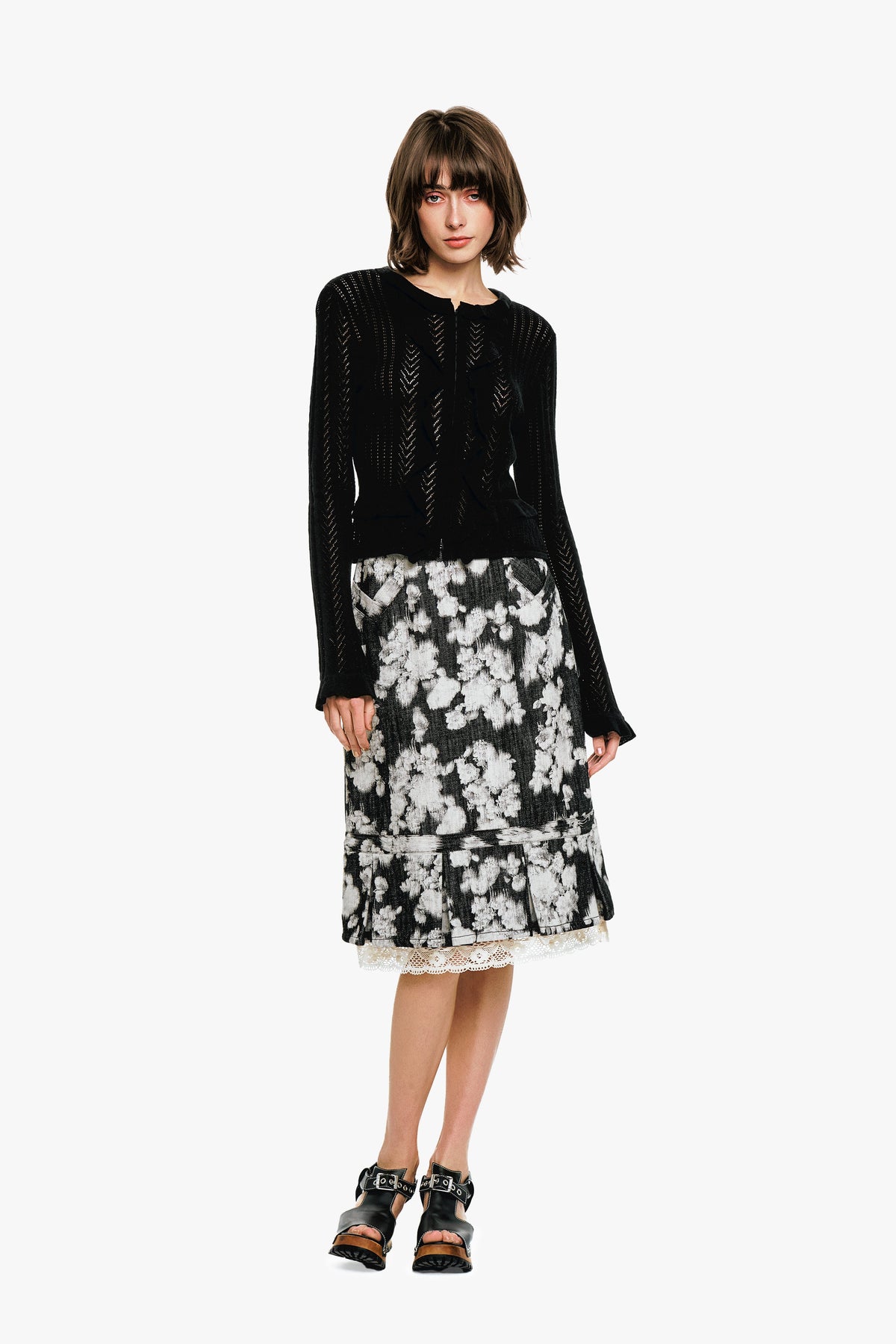 Victorian Pointelle Knitwear Cardigan - Black | Anna Sui