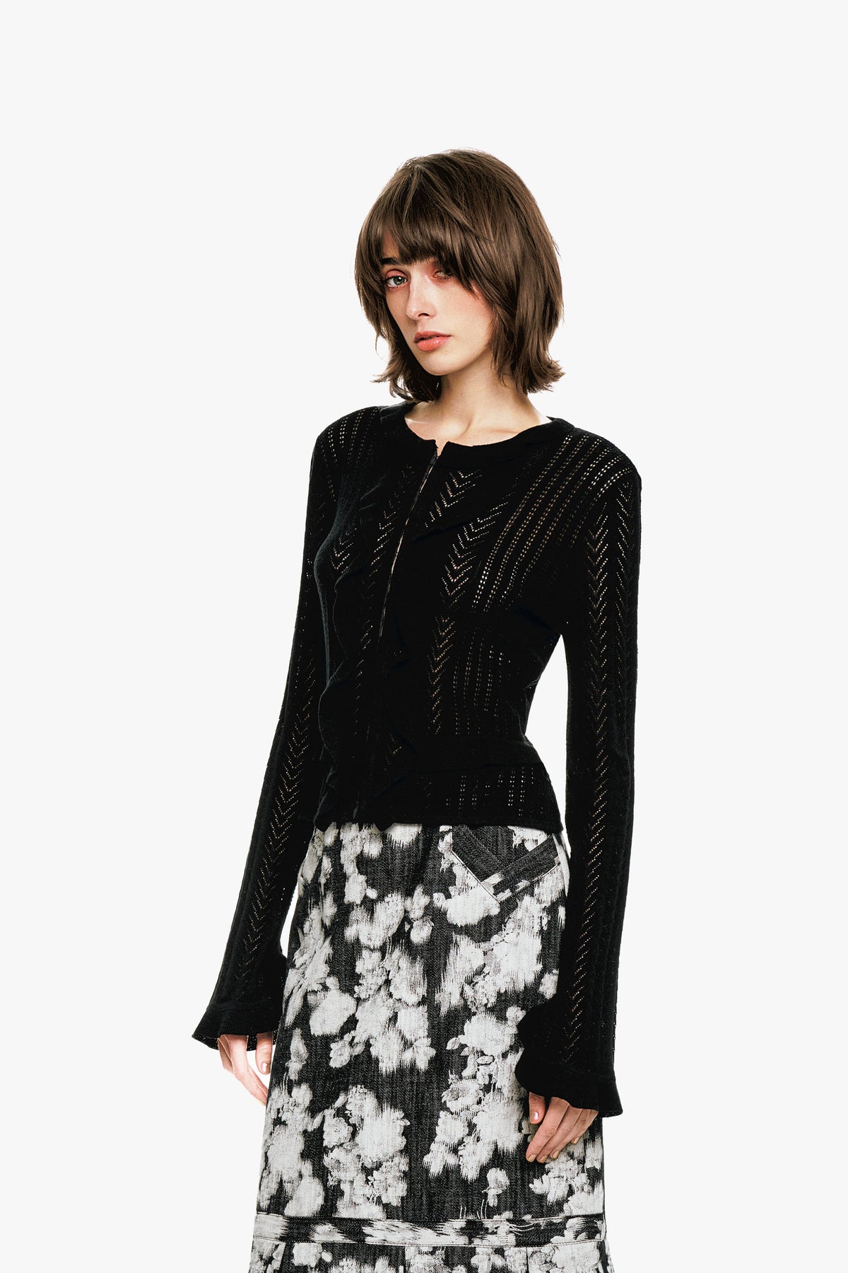 Victorian Pointelle Knitwear Cardigan - Black | Anna Sui
