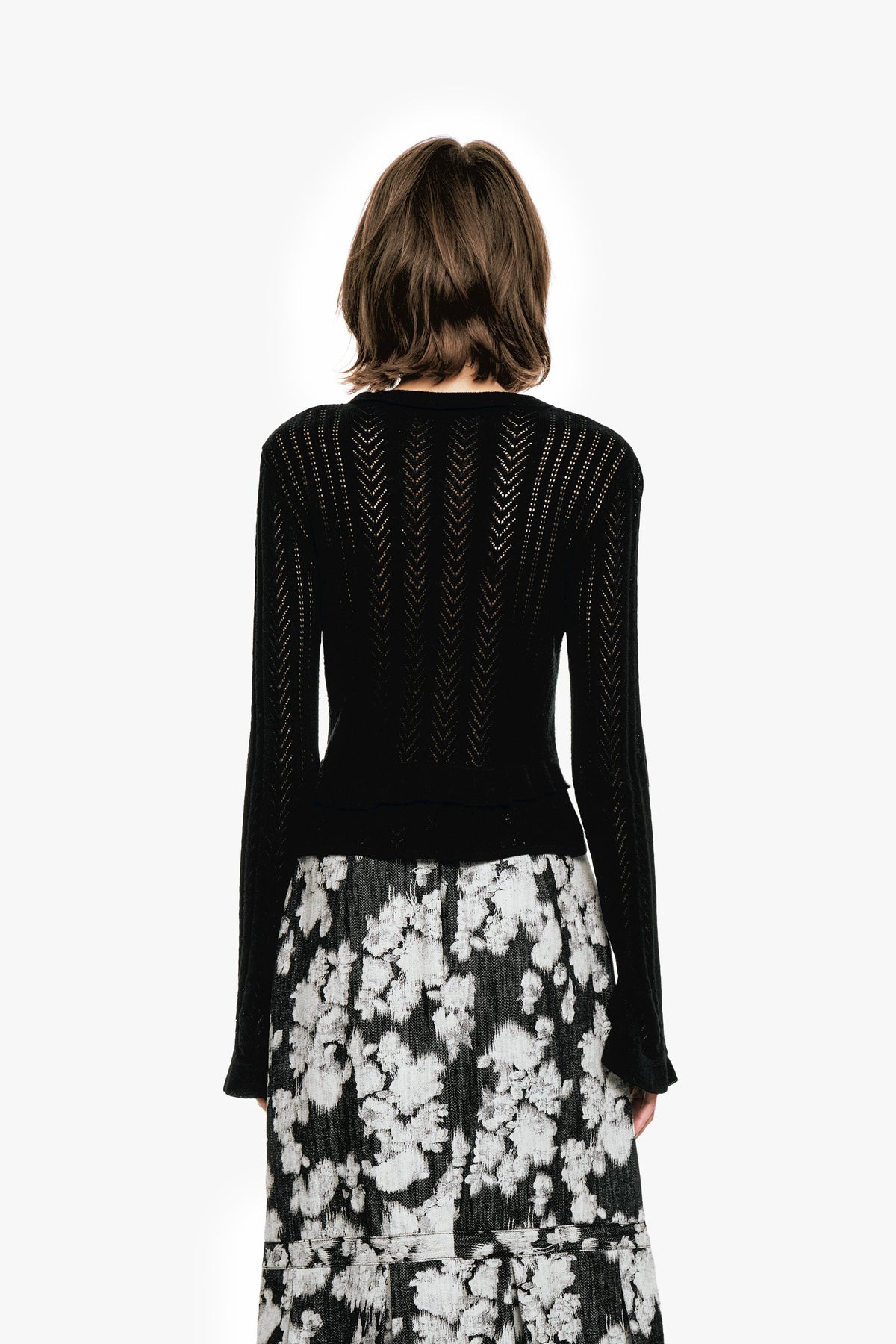 Victorian Pointelle Knitwear Cardigan - Black | Anna Sui