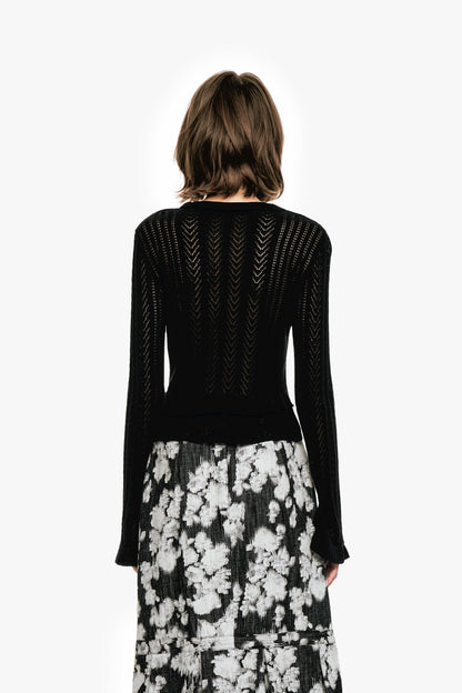 Victorian Pointelle Knitwear Cardigan - Black | Anna Sui