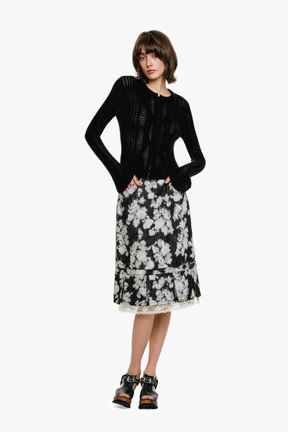 Victorian Pointelle Knitwear Cardigan - Black | Anna Sui