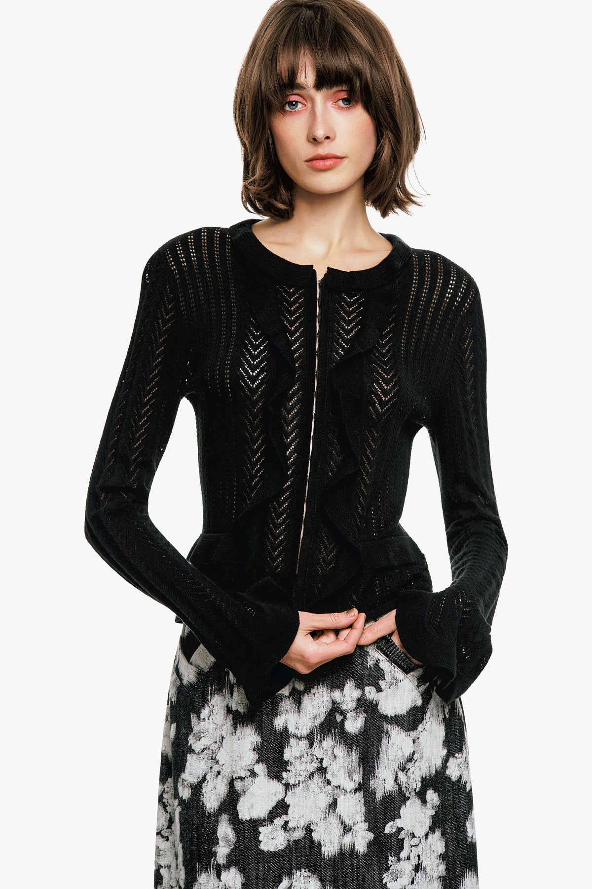 Victorian Pointelle Knitwear Cardigan - Black | Anna Sui
