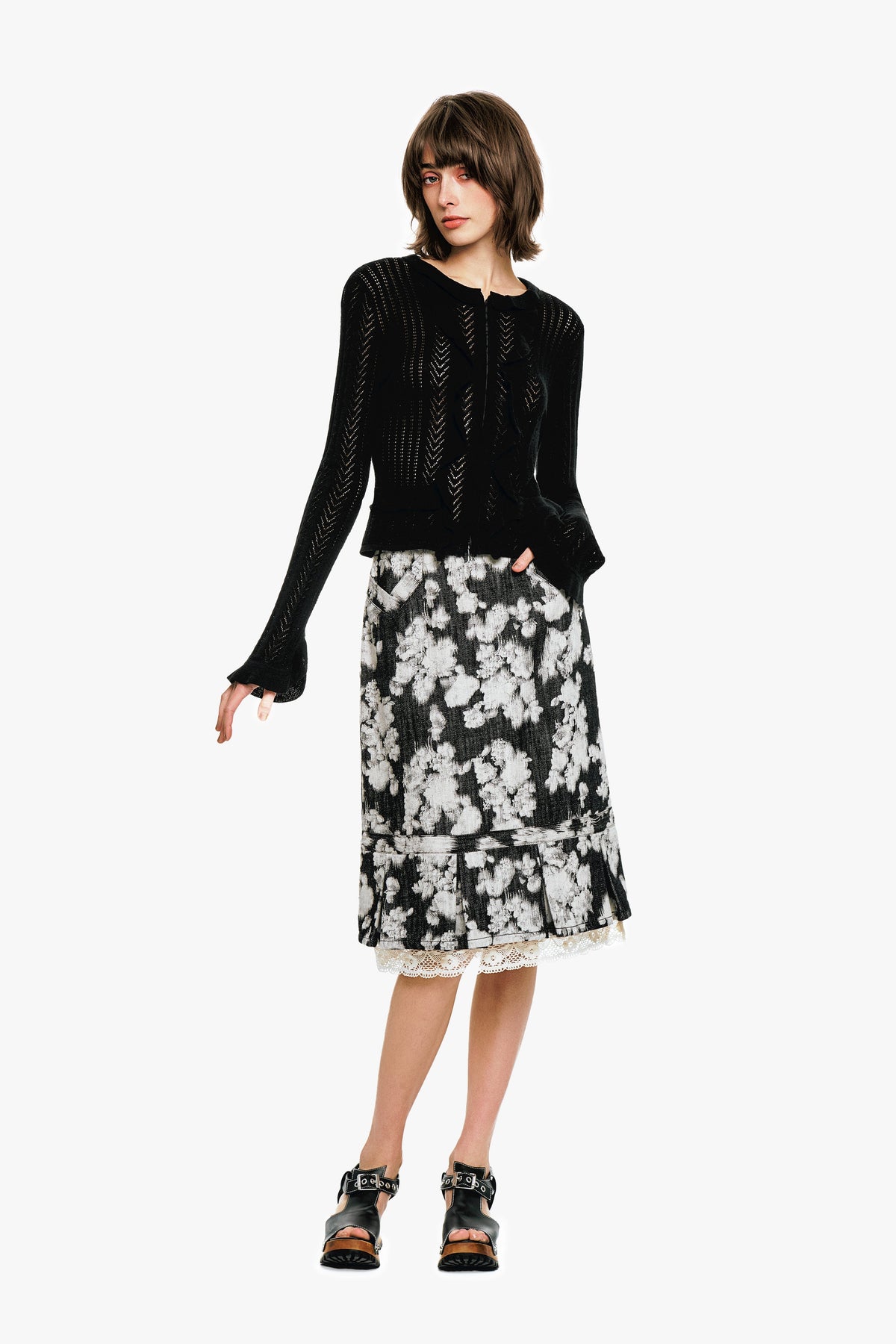 Victorian Pointelle Knitwear Cardigan - Black | Anna Sui