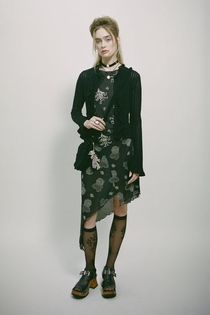 Victorian Pointelle Knitwear Cardigan - Black | Anna Sui