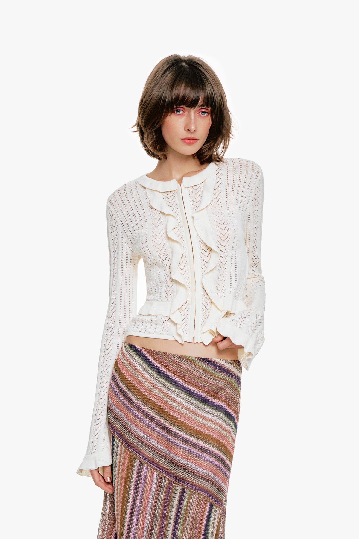 Victorian Pointelle Knitwear Cardigan - Cream | Anna Sui