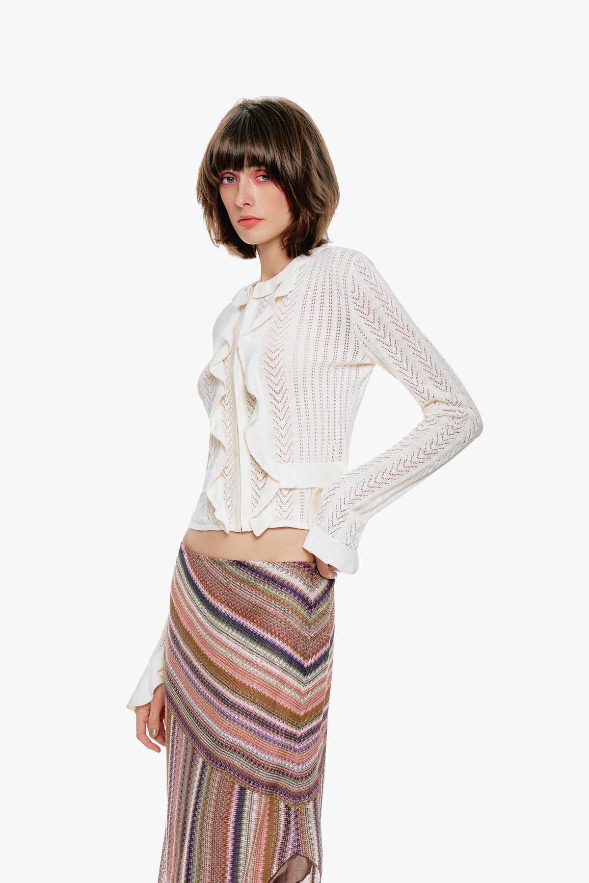 Victorian Pointelle Knitwear Cardigan - Cream | Anna Sui
