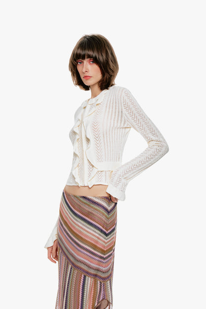 Victorian Pointelle Knitwear Cardigan - Cream | Anna Sui