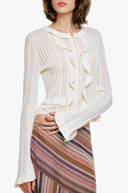 Victorian Pointelle Knitwear Cardigan - Cream | Anna Sui