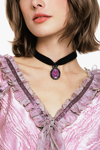 Rose Drop Choker Necklace - Dusty Rose | Anna Sui