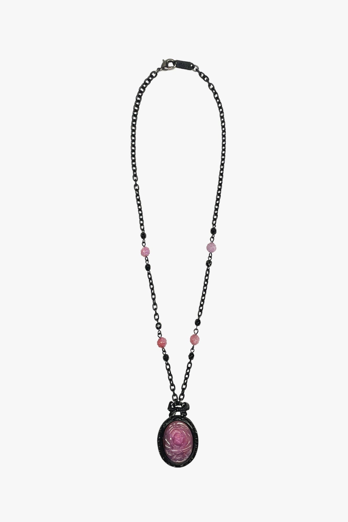 Carved Rose Victorian Frame Necklace - Dusty Rose | Anna Sui
