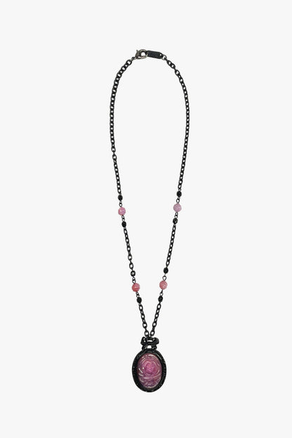 Carved Rose Victorian Frame Necklace - Dusty Rose | Anna Sui