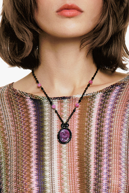 Carved Rose Victorian Frame Necklace - Dusty Rose | Anna Sui