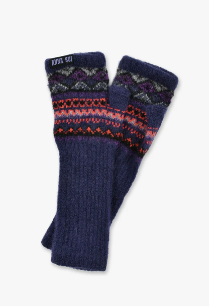 Anna Sui Fair Isle Fingerless Gloves- Purple | Anna Sui