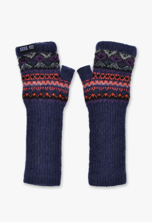 Anna Sui Fair Isle Fingerless Gloves- Purple | Anna Sui