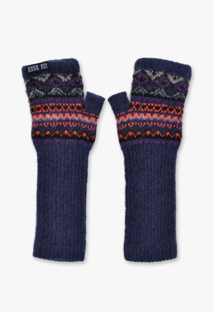 Anna Sui Fair Isle Fingerless Gloves- Purple | Anna Sui