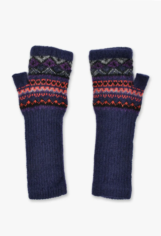 Anna Sui Fair Isle Fingerless Gloves- Purple | Anna Sui