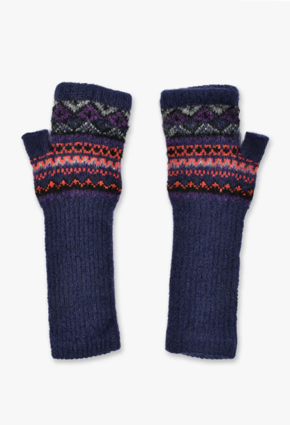 Anna Sui Fair Isle Fingerless Gloves- Purple | Anna Sui