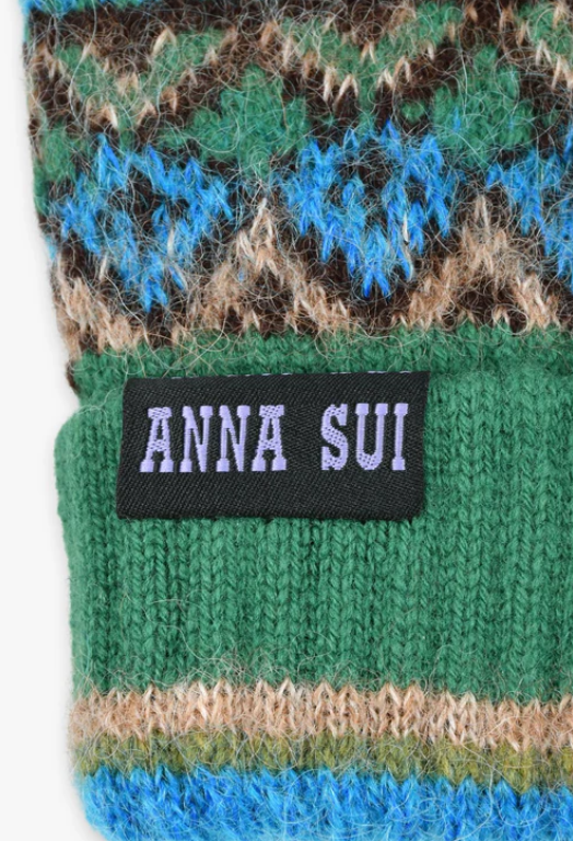 Anna Sui Fair Isle Gloves- Green | Anna Sui