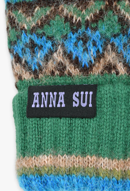 Anna Sui Fair Isle Gloves- Green | Anna Sui