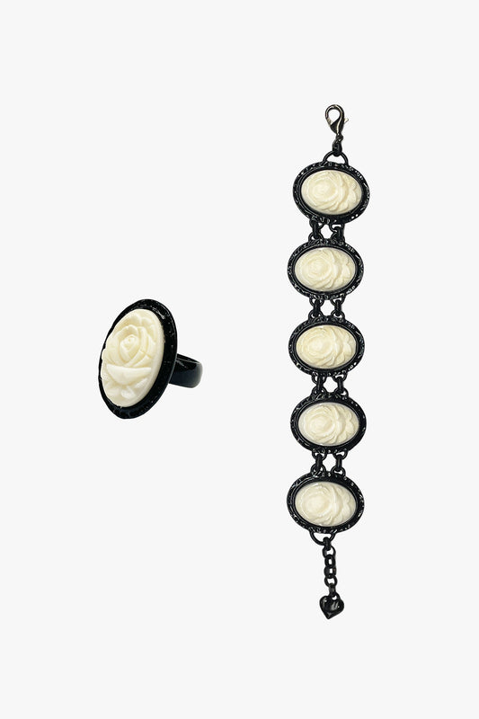 Carved Rose Bracelet & Ring Set – Ivory | Anna Sui