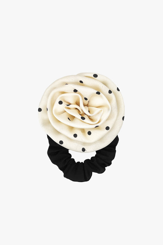 Satin Dot Flower Scrunchie - White | Anna Sui