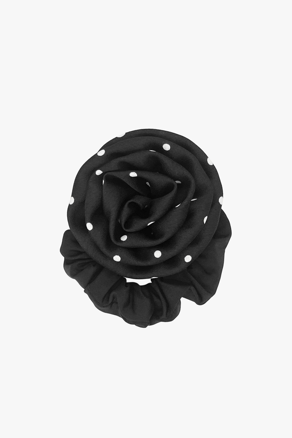 Satin Dot Flower Scrunchie - Black | Anna Sui