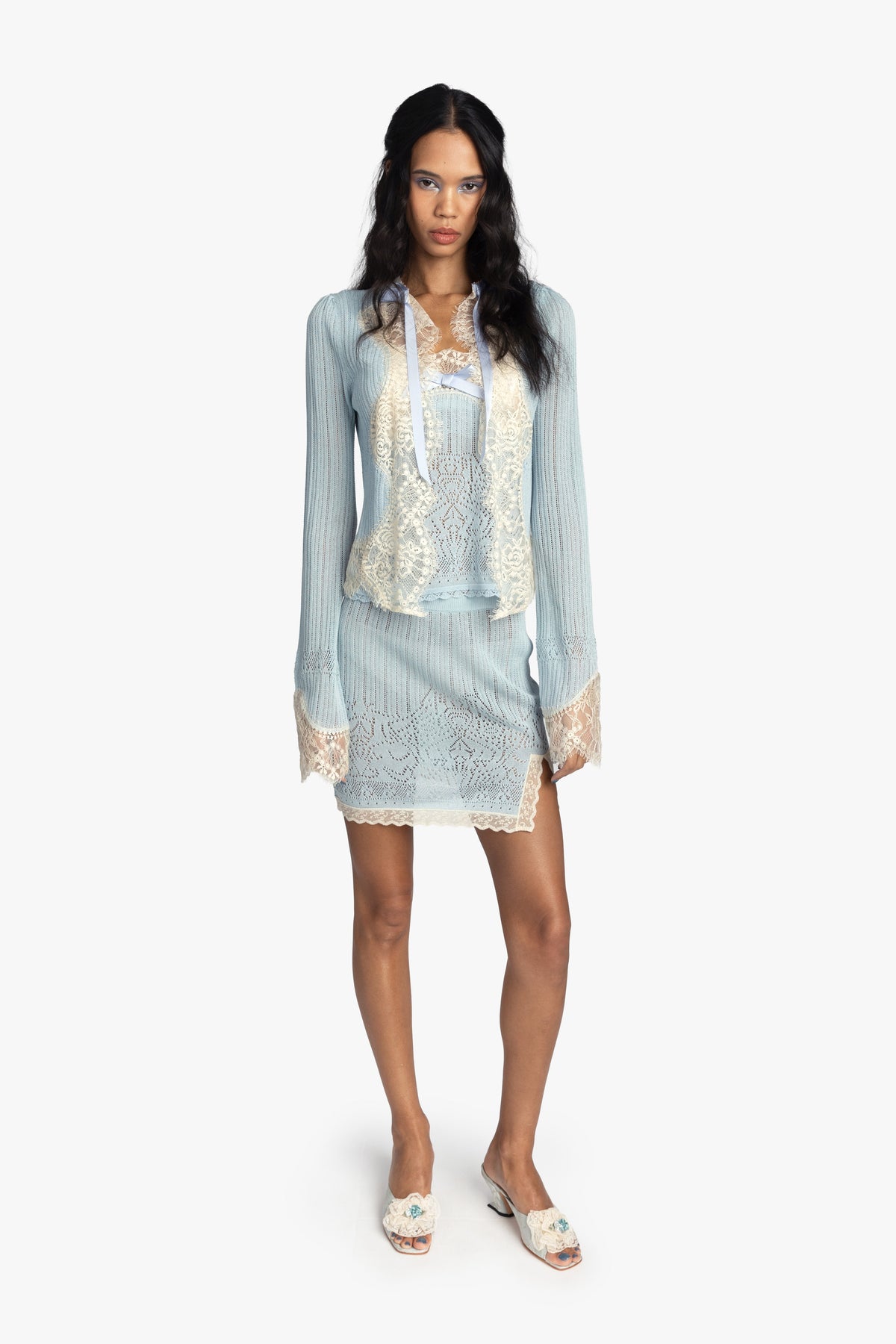 Lingerie Lace Knits Skirt - Sky Blue | Anna Sui