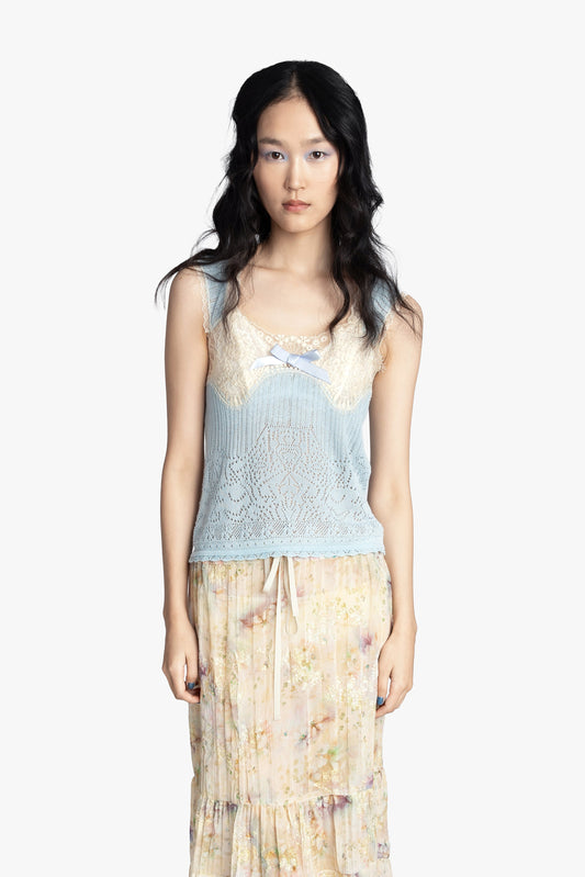Lingerie Lace Knit Camisole - Sky Blue | Anna Sui