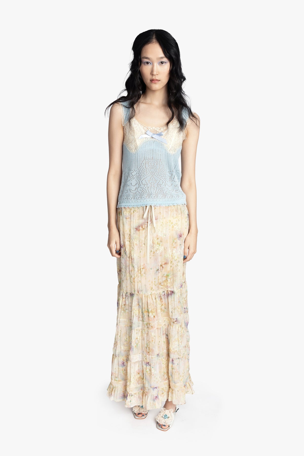 Lingerie Lace Knit Camisole - Sky Blue | Anna Sui