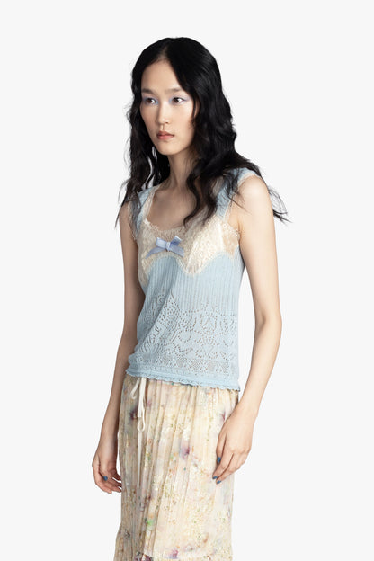 Lingerie Lace Knit Camisole - Sky Blue | Anna Sui