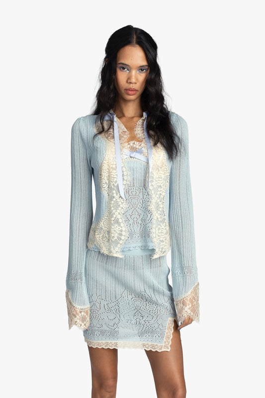 Lingerie Lace Knit Cardigan - Sky Blue | Anna Sui