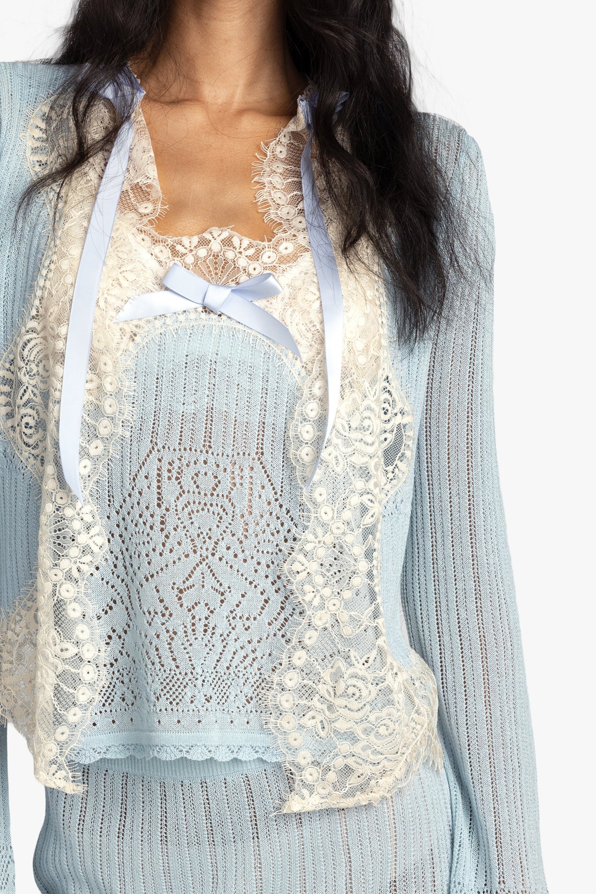 Lingerie Lace Knit Cardigan - Sky Blue | Anna Sui