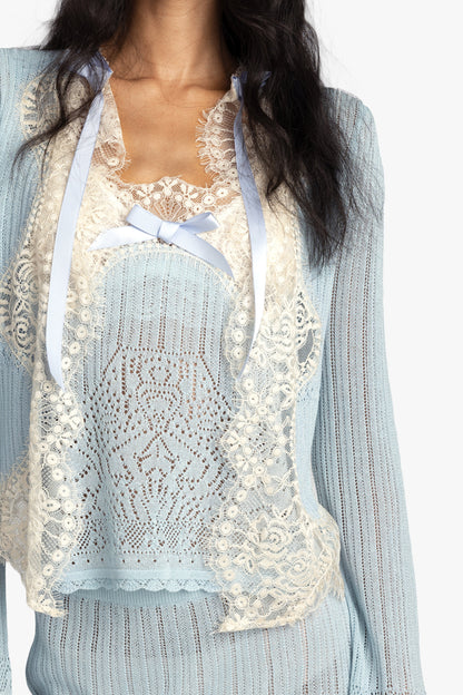 Lingerie Lace Knit Cardigan - Sky Blue | Anna Sui
