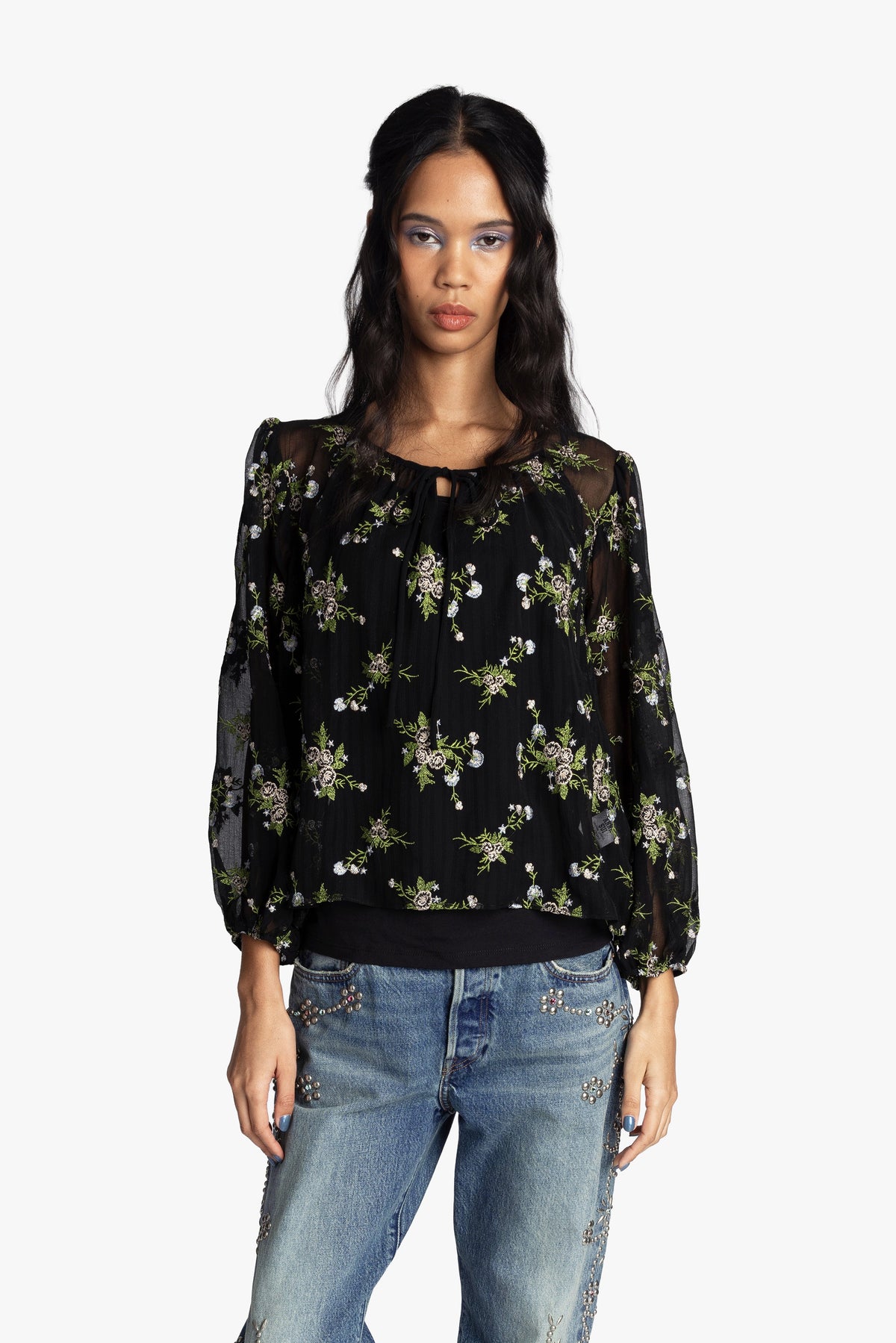 Bluebell Embroidered Chiffon Blouse | Anna Sui