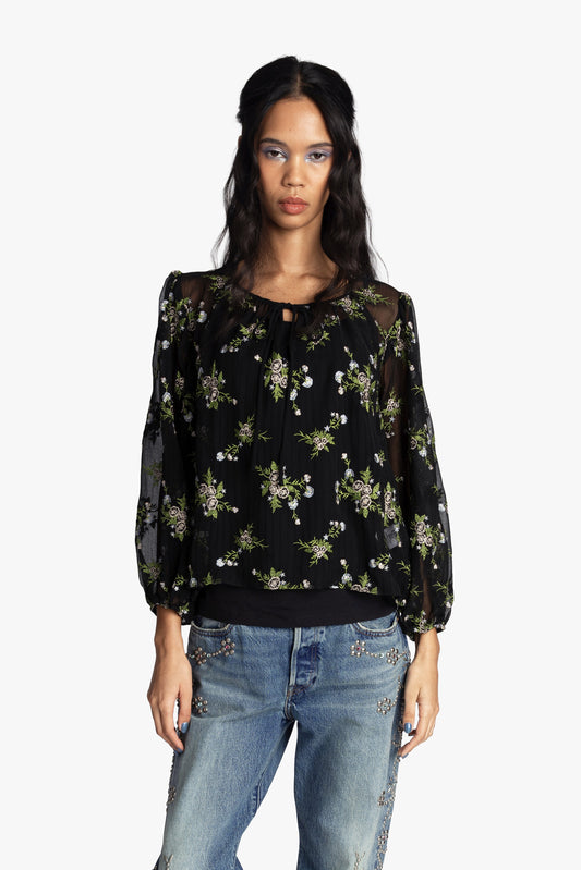 Bluebell Embroidered Chiffon Blouse | Anna Sui