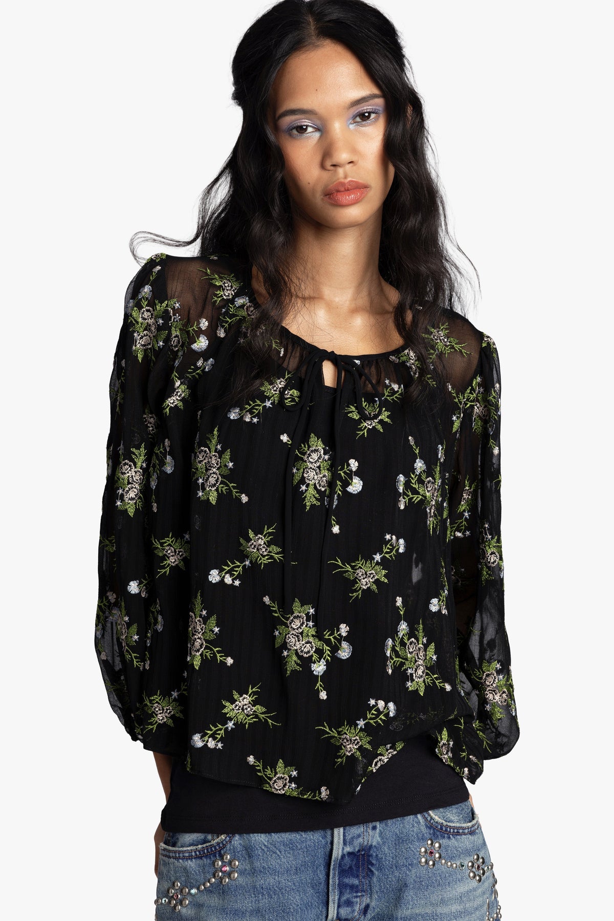 Bluebell Embroidered Chiffon Blouse | Anna Sui