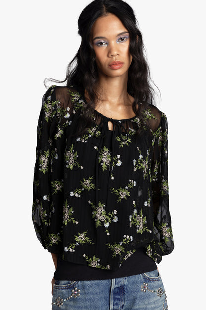 Bluebell Embroidered Chiffon Blouse | Anna Sui