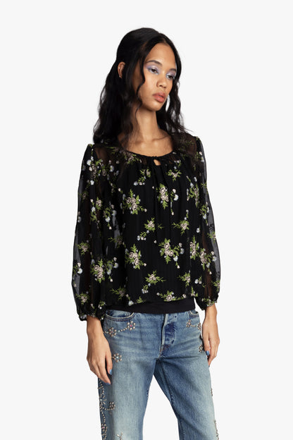 Bluebell Embroidered Chiffon Blouse | Anna Sui