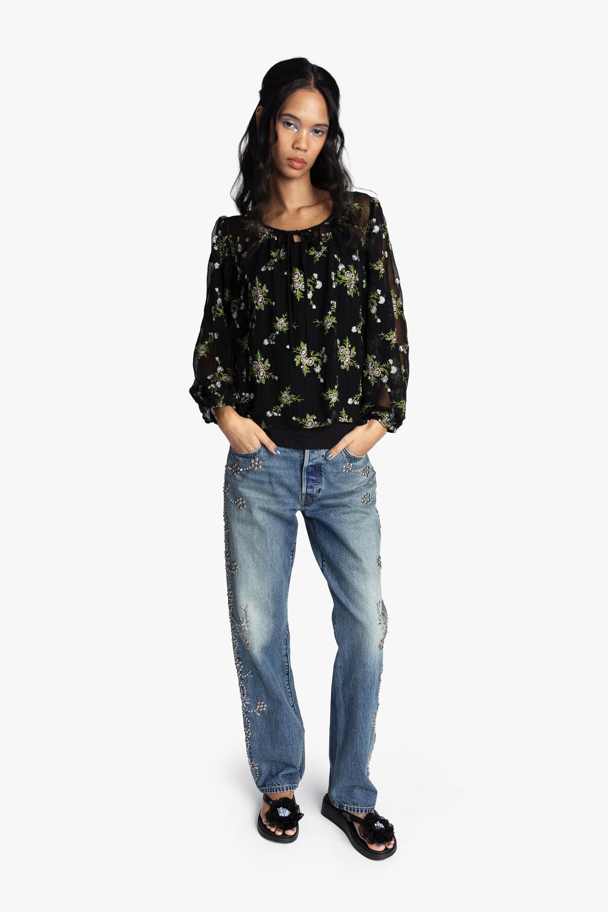 Bluebell Embroidered Chiffon Blouse | Anna Sui