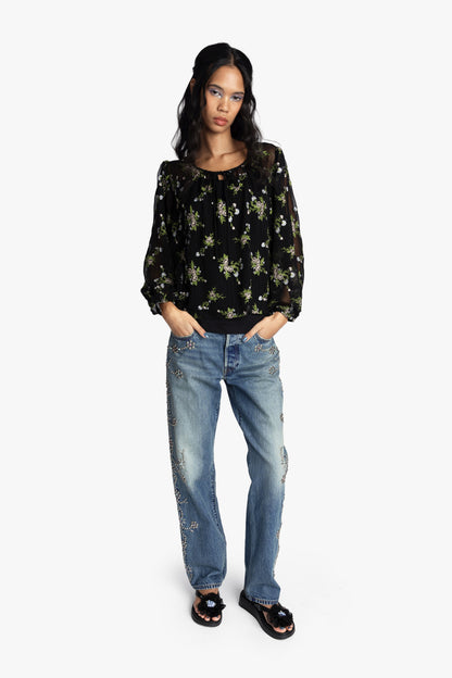 Bluebell Embroidered Chiffon Blouse | Anna Sui