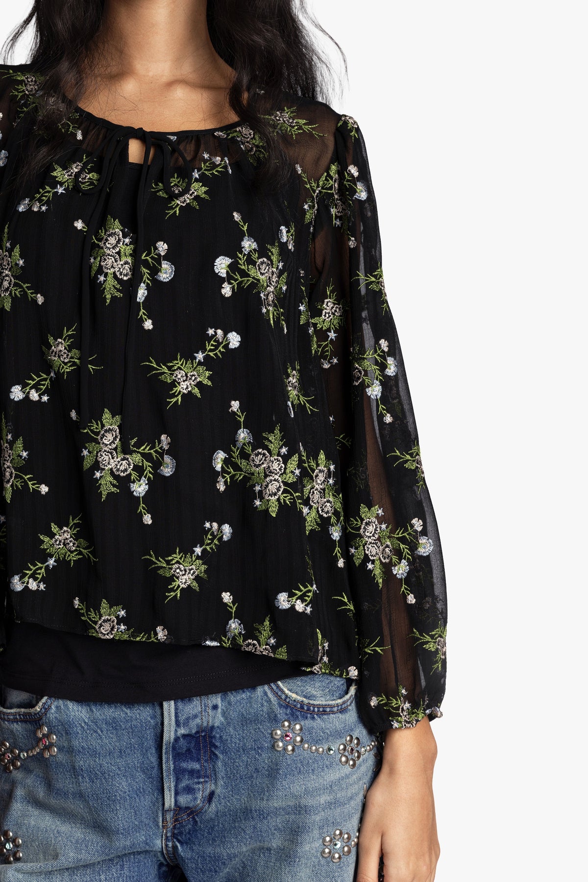 Bluebell Embroidered Chiffon Blouse | Anna Sui